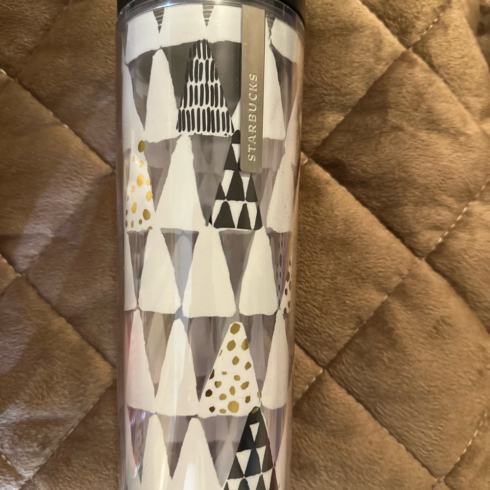 Starbucks Triangular Pattern Tumbler with Black, White, and Gold A-30